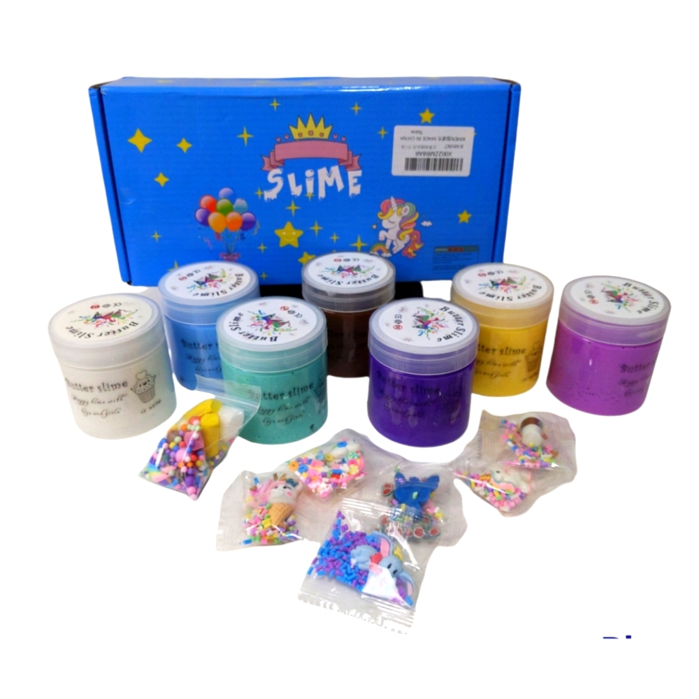 New In Box Slime 7 Color Jars With Colorful Foam Beads and Charms